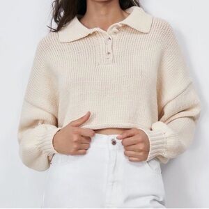 Zara Cream Collared Knit Sweater